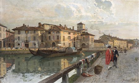 Arturo Ferrari (Milano 1861 - 1932)"Il Naviglio di Viarenna" 1894olio su tela...