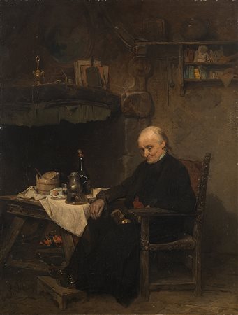 Gerolamo Induno (Milano 1825 - 1890)"Il dopo pranzo"olio su tela (cm...
