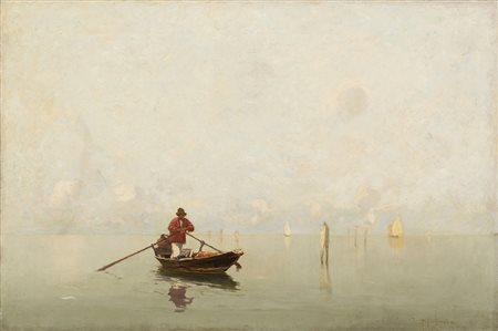 Pietro Fragiacomo (Trieste 1856 - Venezia 1922)"Venezia, calma in laguna"olio...