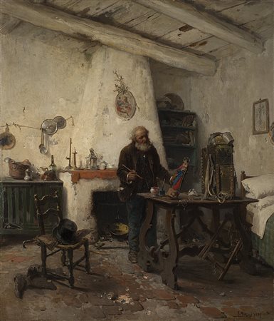 Gerolamo Induno (Milano 1825 - 1890)"Il figurinaio" 1887olio su tela (cm...