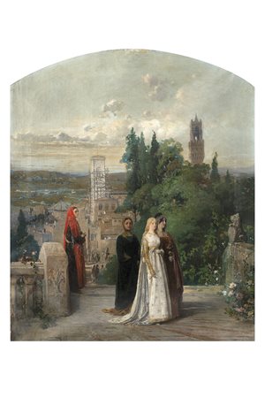 Gerolamo Induno (Milano 1825 - 1890)"Dante e Beatrice"olio su tela (cm...