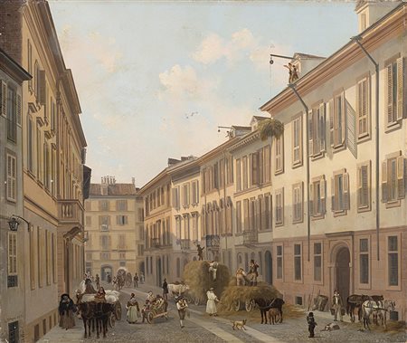 Federico Moja (Milano 1802 - Dolo 1885)"L'arrivo del foraggio in Via...