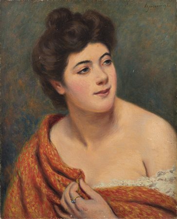Federico Zandomeneghi (Venezia 1841 - Parigi 1917)"Il manto giallo rosso"olio...