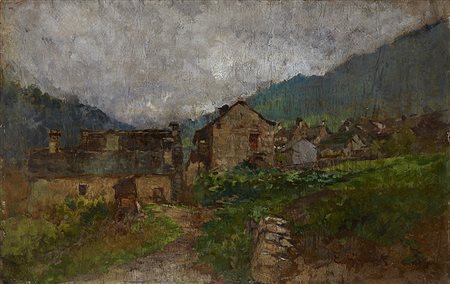 Eugenio Gignous (Milano 1850 - Stresa 1906)"Baite a Macugnaga"olio su cartone...