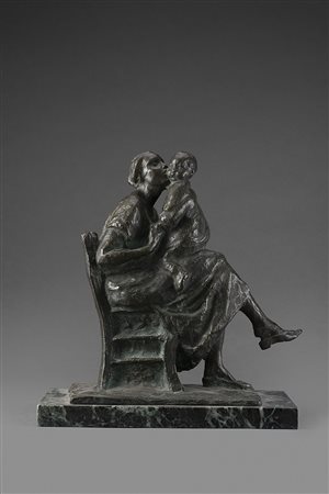 Franco Bargiggia (Milano 1889 - Sanremo 1966)"Amore materno" scultura in...