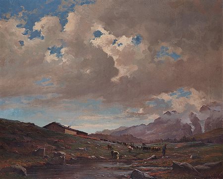 Leonardo Roda (Racconigi 1868 - Torino 1933)"Paesaggio alpestre"olio su tela...