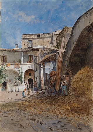 Francesco Mancini (Napoli 1830 - 1905)"Afragola"tempera su carta (cm...