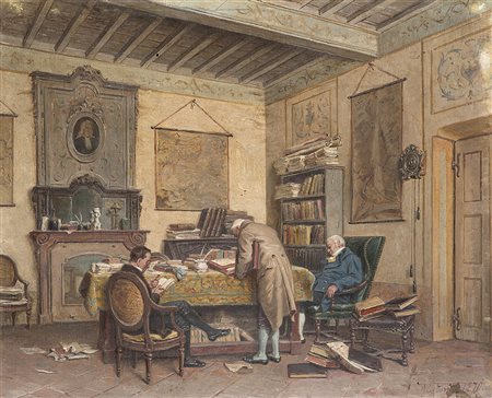 Federico Pastoris (Asti 1837 - Torino 1888)"I bibliofili" 1870olio su tela...