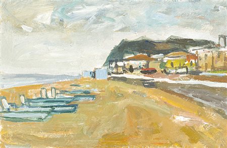 Carlo Dalla Zorza (Venezia 1903 - 1977)"Pesaro" '58olio su cartone (cm...