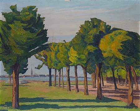 Ettore Cosomati (Napoli 1873 - Milano 1960)"Riva di Malamocco"olio su tela...