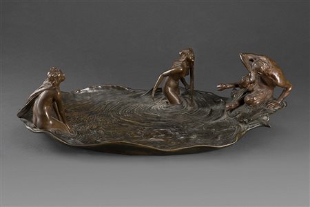 Scultore Liberty mitteleuropeo "Pan e le Ninfe" centrotavola in bronzo (cm...