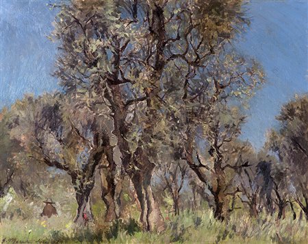 Giovanni March (Tunisi 1894 - Livorno 1974)"Uliveto a Nizza" 1929olio su tela...