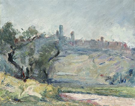 Ezio Pastorio (Cremona 1911 - Milano 2006)"Campagna toscana" olio su tela (cm...