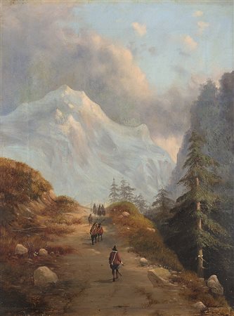 Gaetano Fasanotti (Milano 1831 - 1882)"Paesaggio con soldati" 1851olio su...