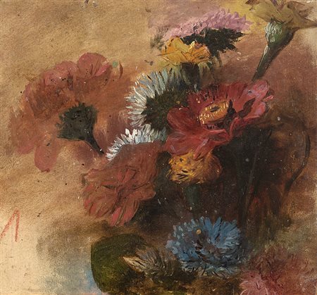 Luigi Scrosati (Milano 1814 - 1869)"Fiori"olio su cartone (cm 19.5x20)Al...