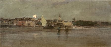 Pietro Fragiacomo (Trieste 1856 - Venezia 1922)"Notturno" olio su tela (cm...