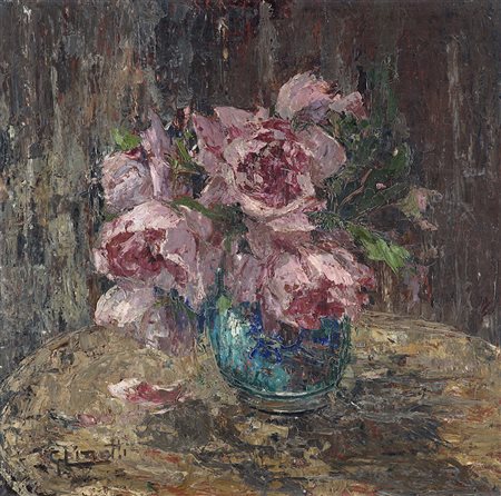 Guido Cinotti (Siena 1870 - Milano 1932)"Vaso fiorito" olio su tavola (cm...