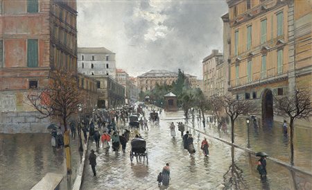 Attilio Pratella (Lugo 1856 - Napoli 1949)"Via Foria, Napoli" tecnica mista...