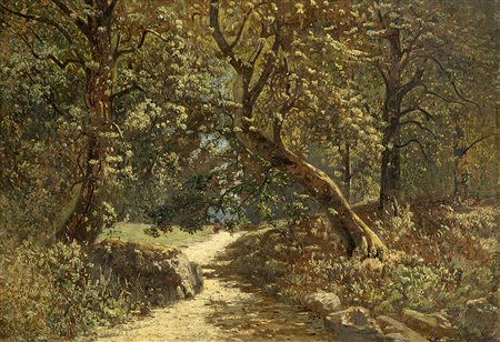 Carlo Mancini (Milano 1829 - 1910)"Strada nel bosco" olio su tela (cm...