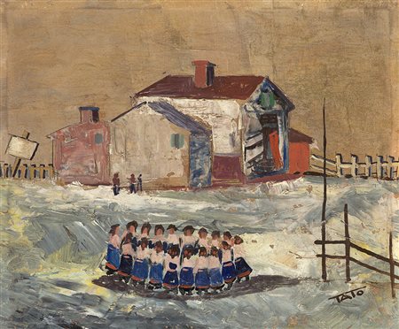 Guglielmo Tato Sansoni (Bologna 1896 - Roma 1974)"Paesaggio con figure" olio...