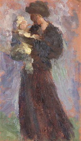 Ugo Bernasconi (Buenos Aires 1874 - Cantù 1960)"Maternità"olio su cartone...