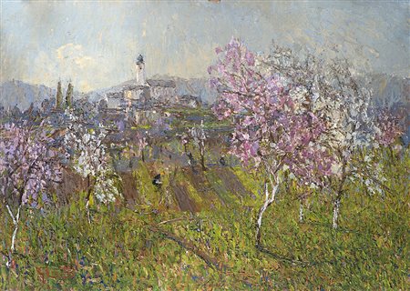 Guido Cinotti (Siena 1870 - Milano 1932)"Mattino" olio su compensato (cm...