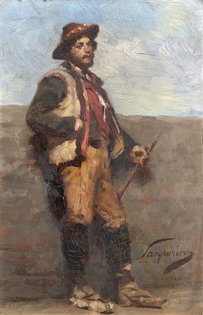 Pio Sanquirico (Guido Visconti 1847 - Milano 1900)"Pastore" olio su tavola...