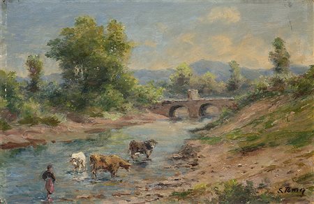 Silvio Poma (Trescore Balneario 1840 - Turate 1932)"Paesaggio con...