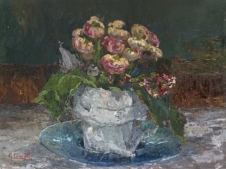 Guido Cinotti (Siena 1870 - Milano 1932)"Ranuncoli" olio su compensato (cm...