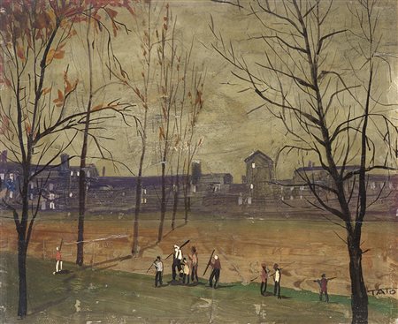 Guglielmo Tato Sansoni (Bologna 1896 - Roma 1974)"Paesaggio con alberi" olio...