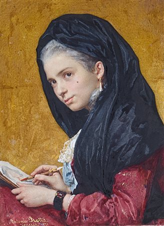 Antonio Rotta (Gorizia 1828 - Venezia 1903)"La pittrice" 1878tecnica mista su...