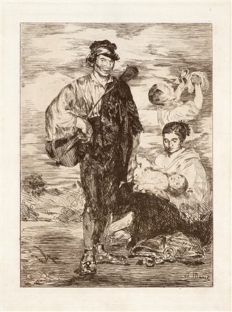 Edouard Manet (Parigi 1832 - 1883)"Los gitanos"acquaforte (mm 320x240)Firmata...