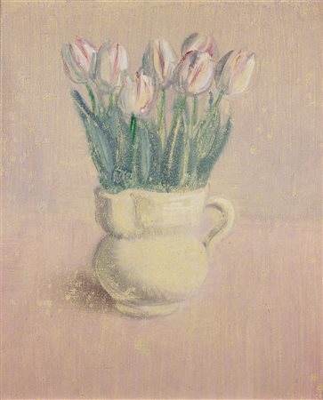 BUENO ANTONIO (1918 - 1985) Vaso di fiori. Olio su tela applicata su tavola....