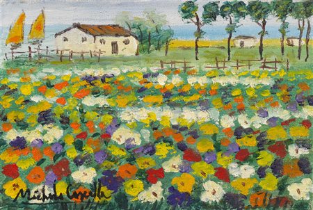 CASCELLA MICHELE (1892 - 1989) Campo fiorito. Olio su tela . Cm 30,00 x...