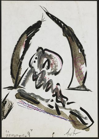 DANGELO SERGIO (n. 1932) Senza titolo. Tecnica mista su carta. Cm 30,00 x...