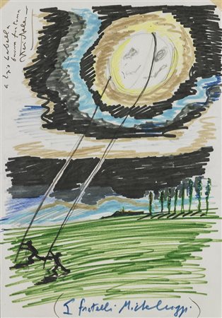 FELLINI FEDERICO (1920 - 1993) I fratelli Micheluzzi. Tecnica mista su carta....