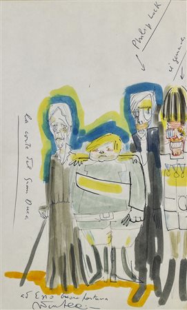 FELLINI FEDERICO (1920 - 1993) La corte del gran Duca. Tecnica mista su...