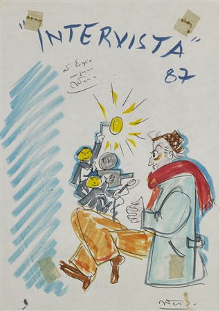 FELLINI FEDERICO (1920 - 1993) Intervista 87. 1987. Tecnica mista su carta...