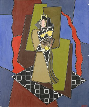 ORIANI PIPPO (1909 - 1972) Dama con ventaglio. Encausto su cartone gessato....