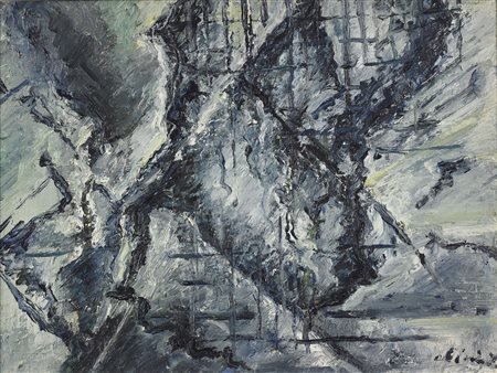 OLIVIERI CLAUDIO (n. 1934) Fase. 1963. Olio su tela . Cm 40,00 x 30,00. Firma...