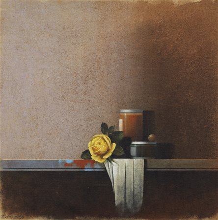 CANCOGNI AGOSTINO (n. 1950) La rosa gialla. Olio su tela . Cm 80,00 x 80,00....