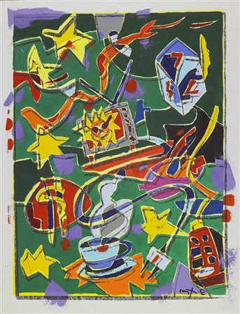 NESPOLO UGO (n. 1941) Fantasia. Acrilico su tela. Cm 70,00 x 100,00. Firma in...