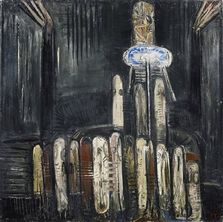 FERRONI GIANFRANCO (1927 - 2001) L'idolo. 1958. Olio su tela . Cm 80,00 x...