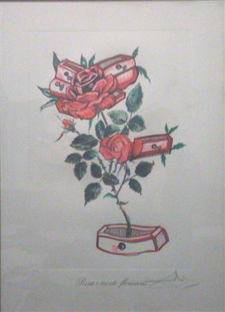 Salvador Dali, Rosa e morte floriscens 1980 Litografia su carta a mano...