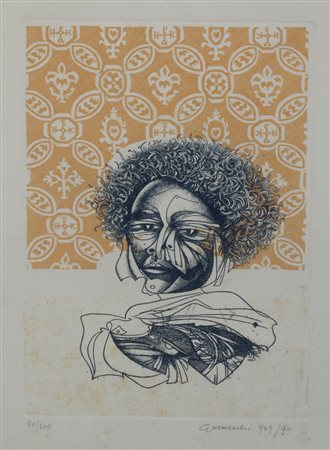 Giuseppe Guerreschi, Volto 1969 - 1970 Acquaforte n.50/100, 28cm x 18cm....