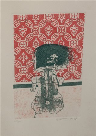 Giuseppe Guerreschi, Rosso 1969 - 1970 Acquaforte n.72/100, 28cm x 18cm....