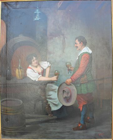 Francesco Vinea (attribuito), Interno osteria 1885 Olio su tela, 117cm x...