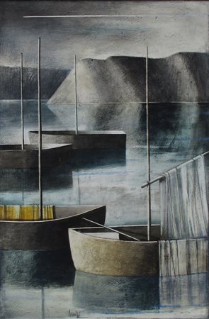 Marcello Scuffi, Marina Olio su tela, 60cm x 40cm. Autentica su foto...