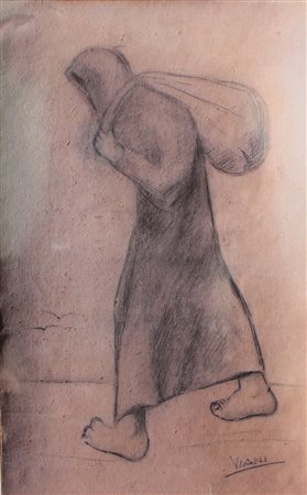 Lorenzo Viani, Senza titolo anni 20 Carboncino su cartone, 83cm x 52cm....