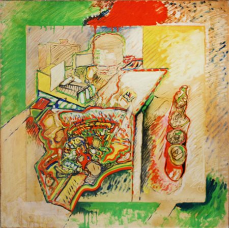 Gustavo Bonora, Paesaggio e natura morta 1967 Tecnica mista su tela, 75cm x...